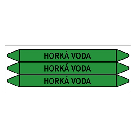 Značení potrubí, horká voda,3 ks, 355 × 37 mm